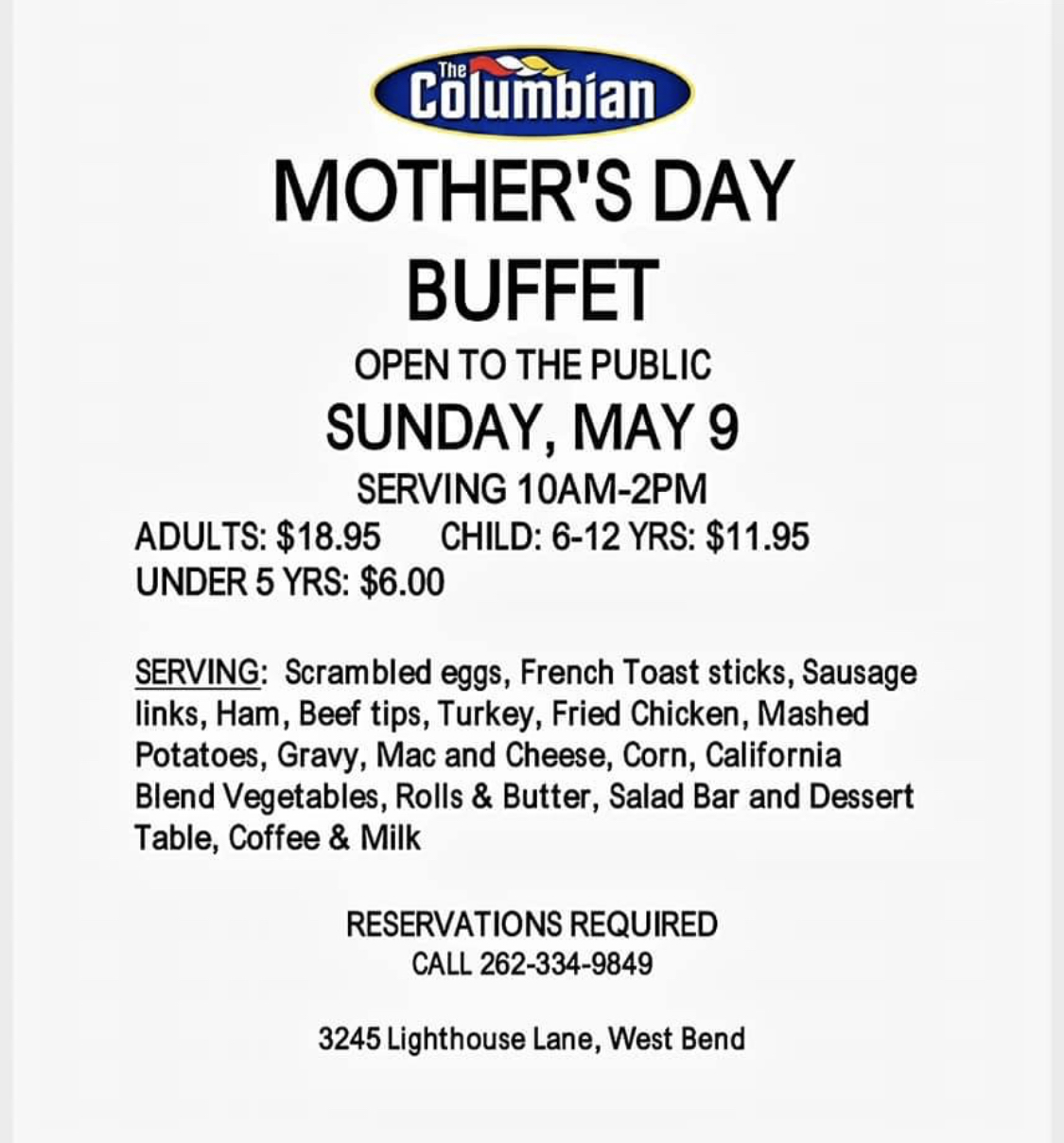 Make your Mother’s Day reservations at The Columbian Washington